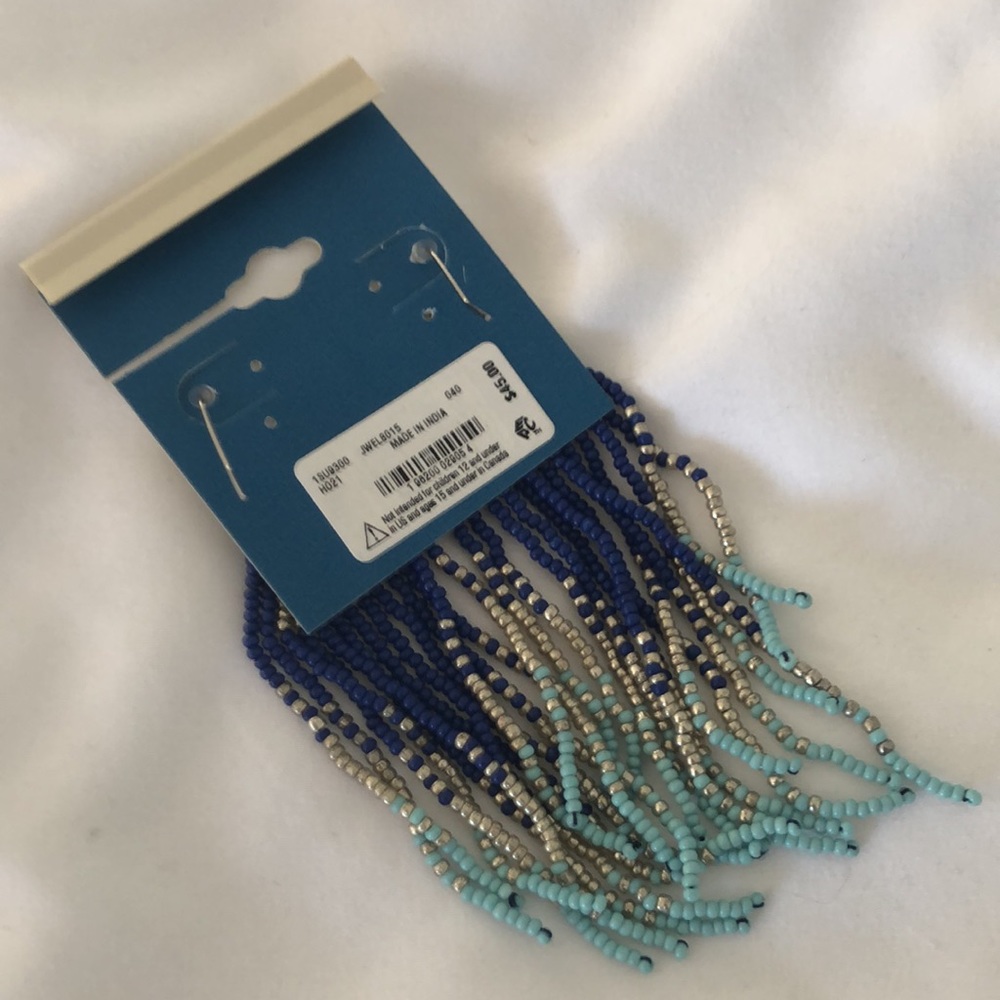 Lucky Brand Blue, Turquoise & Gold Beaded Fringe Earrings - Picture 4 of 5